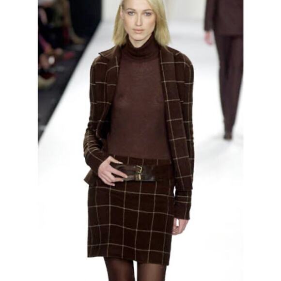 Ralph Lauren Collection Purple Label Vintage Runway Mini Skirt Wool Check 2001 L - Picture 1 of 16